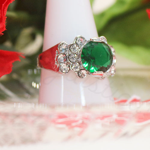 Silver-Tone Aim Zircon Ring in Green