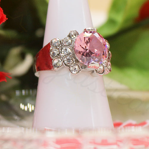 Silver-Tone Aim Zircon Ring in Pink