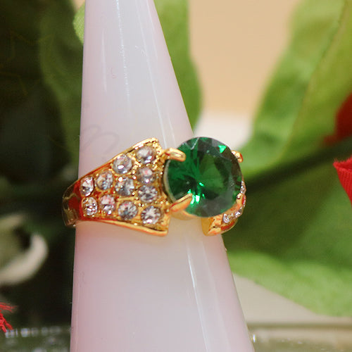 Gold-Tone Halo Zircon Ring in Green