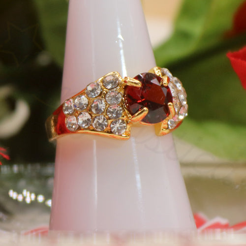 Gold-Tone Halo Zircon Ring in Red