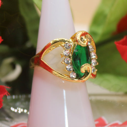 Gold-Tone Coil Zircon Ring in Green