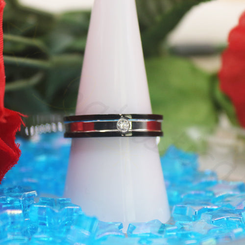 Black Enamel and Silver Plated Beacon Ring