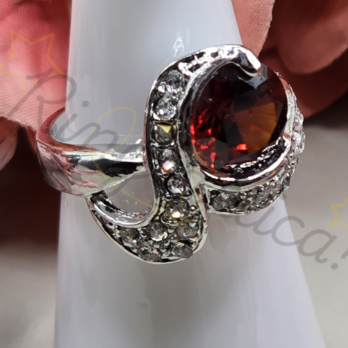 Silver-Tone Talon Zircon Ring in Garnet