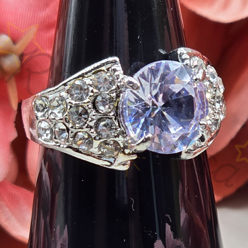 Silver-Tone Halo Zircon Ring in Lavender