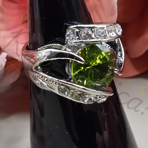 Silver-Tone Curled Zircon Ring in Olive