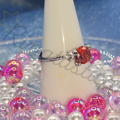 Trident Silver-Tone Ring in Red