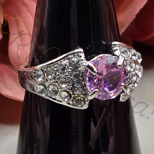 Silver-Tone Halo Zircon Ring in Pink