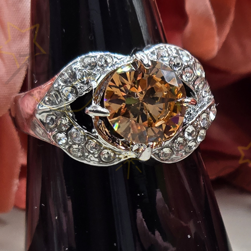 Silver-Tone Swell Zircon Ring in Champagne