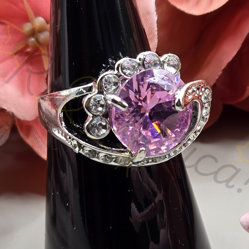 Silver-Tone Wound Zircon Ring in Pink