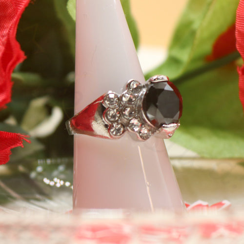 Silver-Tone Aim Zircon Ring in Black