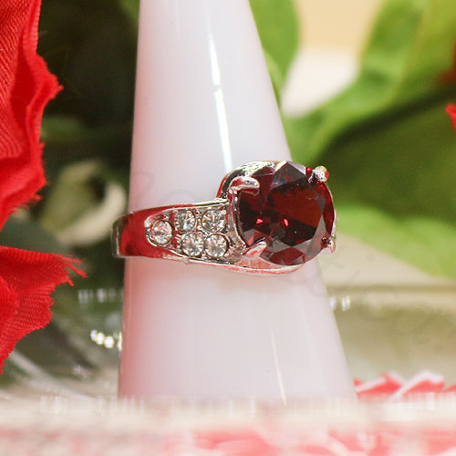 Silver-Tone Wrapped Zircon Ring in Red