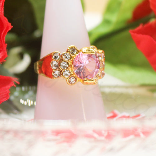 Gold-Tone Aim Zircon Ring in Pink