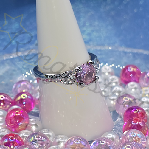 Leafed Silver-Tone Ring in Pink