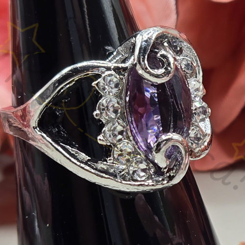 Silver-Tone Coil Zircon Ring in Amethyst