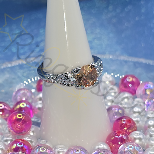 Leafed Silver-Tone Ring in Orange