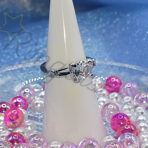 Flanked Silver-Tone Ring in Clear