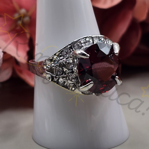 Silver-Tone Ensign Zircon Ring in Garnet